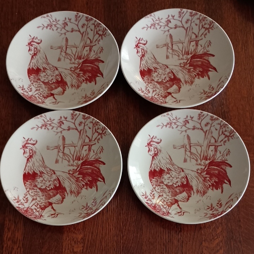 BonJour Chanticleer Country Stoneware Rooster Dessert Salad Set Of 4 Plates k014